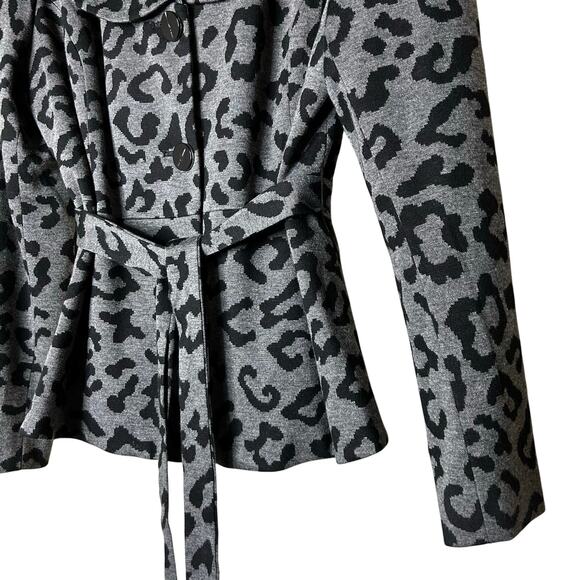 Sandro Blazer Black Gray Leopard Print Button Closure Wrap Tie Lined Size L - Picture 3 of 5